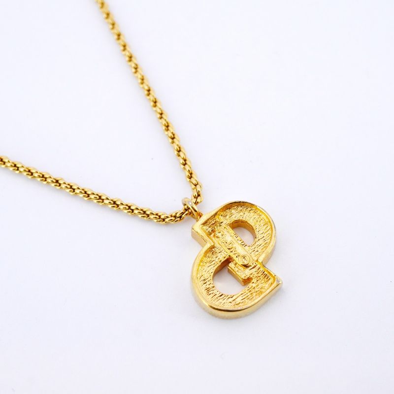 Christian Dior Necklace CD Logo GP Plated Rhinestone Gold Ladies