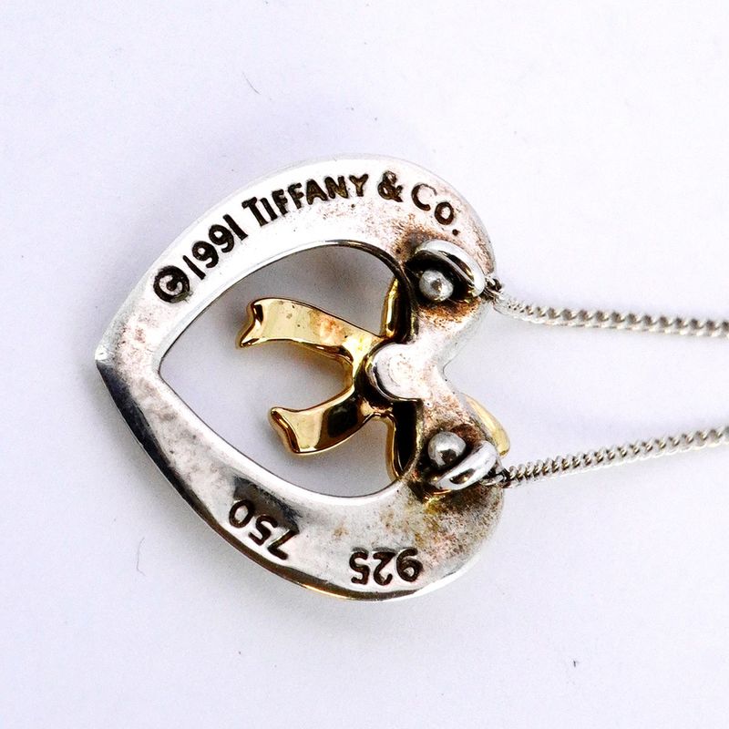 Tiffany & Co Necklace Heart Ribbon 18K Yellow Gold Yellow Gold Silver 925 Women