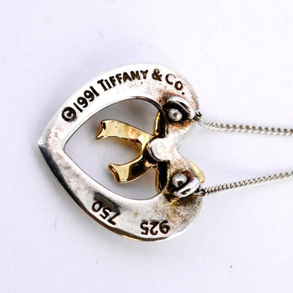 Tiffany & Co Necklace Heart Ribbon 18K Yellow Gold Yellow Gold Silver 925 Women