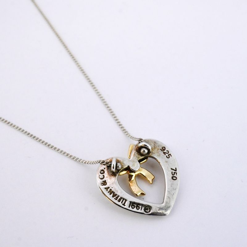 Tiffany & Co Necklace Heart Ribbon 18K Yellow Gold Yellow Gold Silver 925 Women