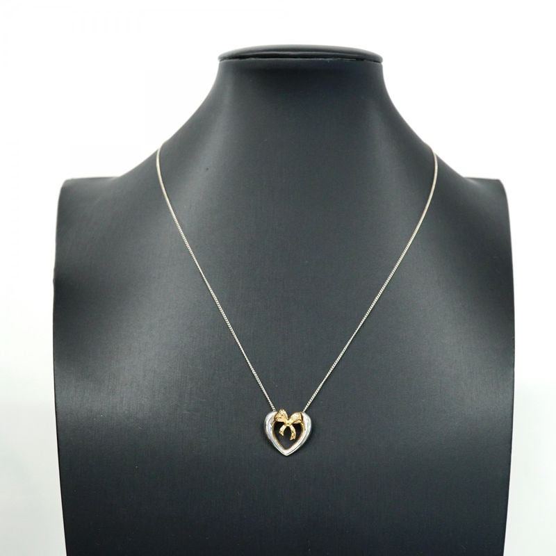 Tiffany & Co Necklace Heart Ribbon 18K Yellow Gold Yellow Gold Silver 925 Women