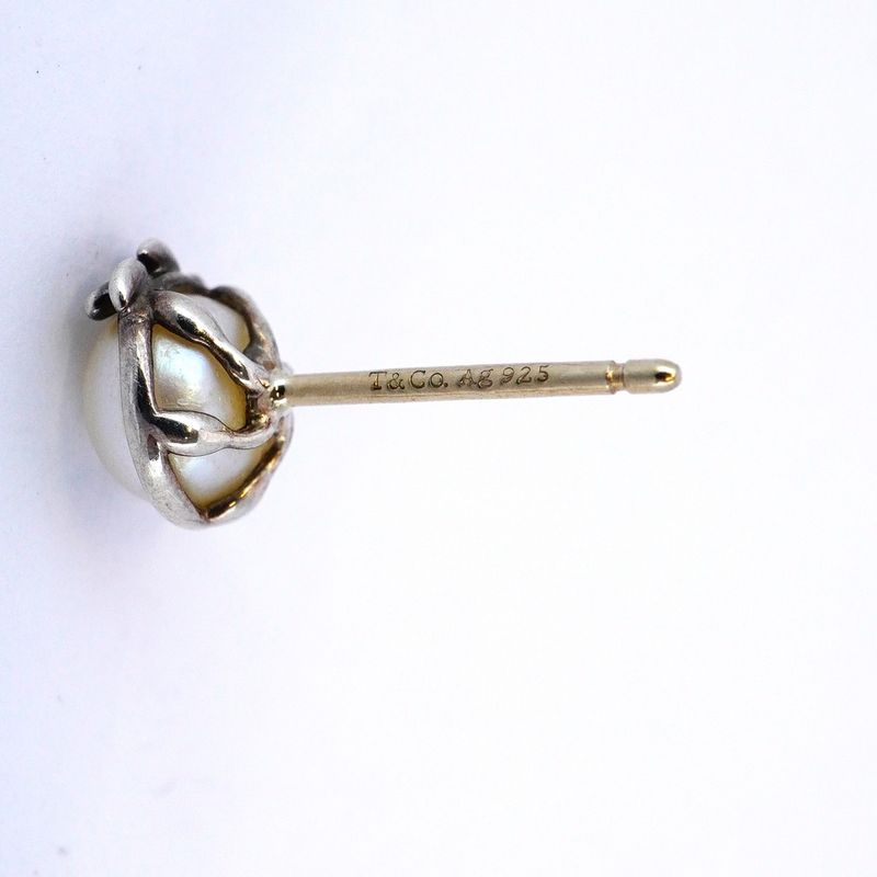 Tiffany & Co Earrings Olive Leaf 925 Silver Pearl Women's