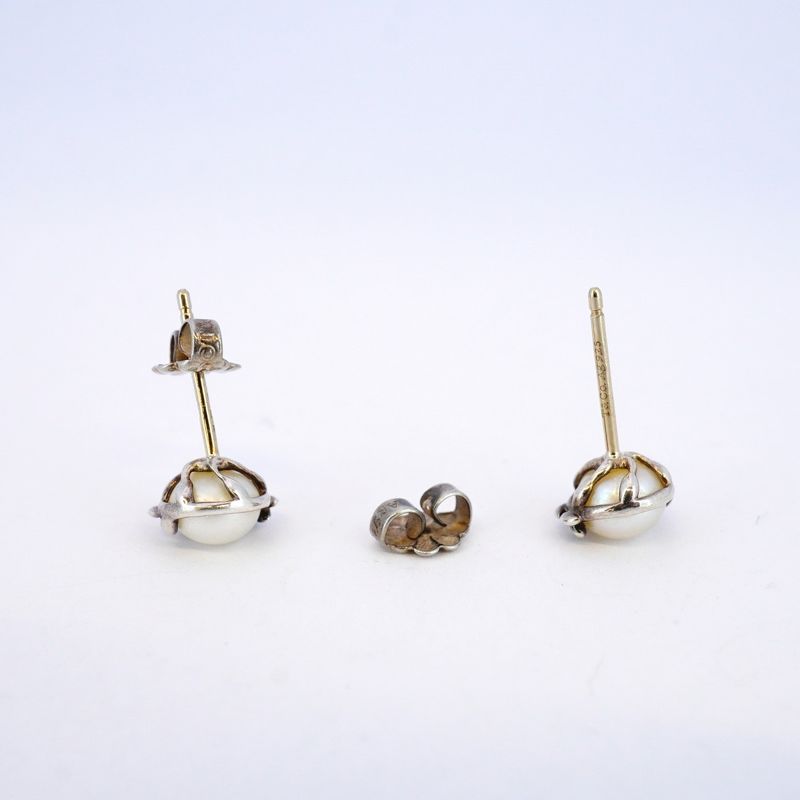 Tiffany & Co Earrings Olive Leaf 925 Silver Pearl Women's