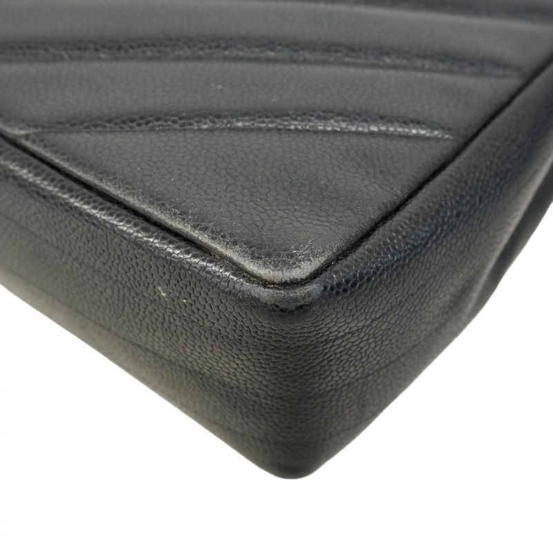 Chanel Shoulder Bag Bias Stitch Caviar Skin Black Gold Hardware Women