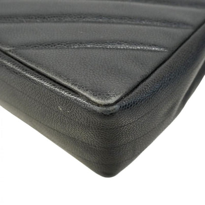 Chanel Shoulder Bag Bias Stitch Caviar Skin Black Gold Hardware Women