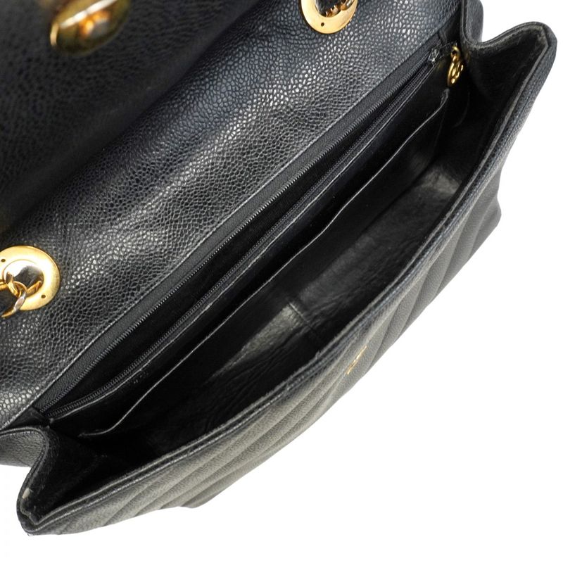 Chanel Shoulder Bag Bias Stitch Caviar Skin Black Gold Hardware Women