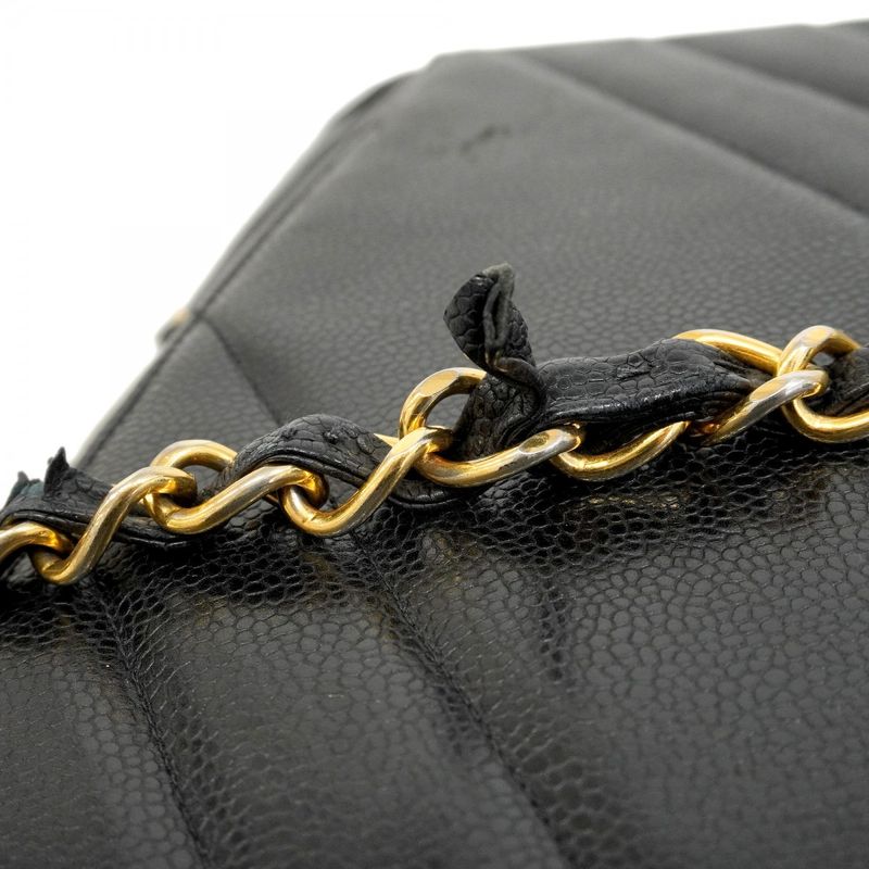 Chanel Shoulder Bag Bias Stitch Caviar Skin Black Gold Hardware Women