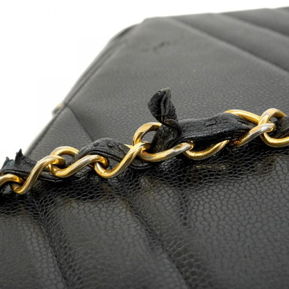 Chanel Shoulder Bag Bias Stitch Caviar Skin Black Gold Hardware Women