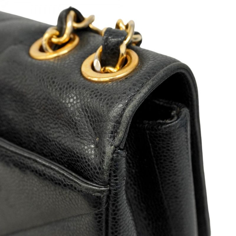 Chanel Shoulder Bag Bias Stitch Caviar Skin Black Gold Hardware Women