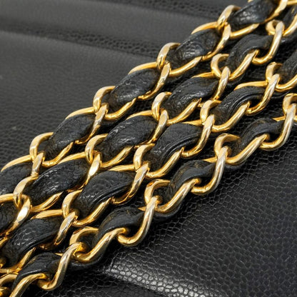 Chanel Shoulder Bag Bias Stitch Caviar Skin Black Gold Hardware Women