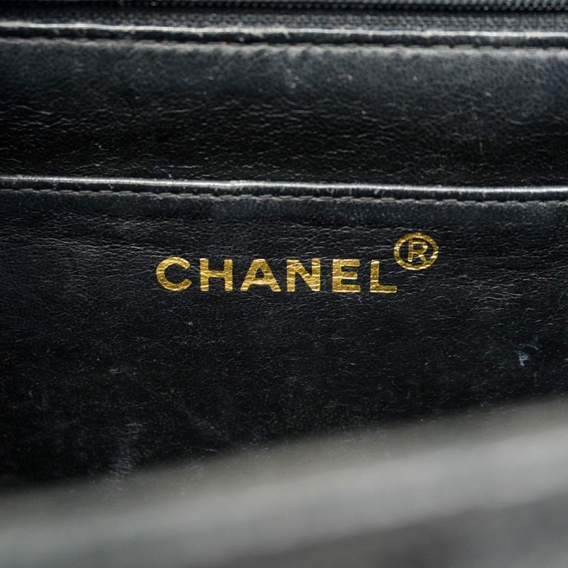 Chanel Shoulder Bag Bias Stitch Caviar Skin Black Gold Hardware Women