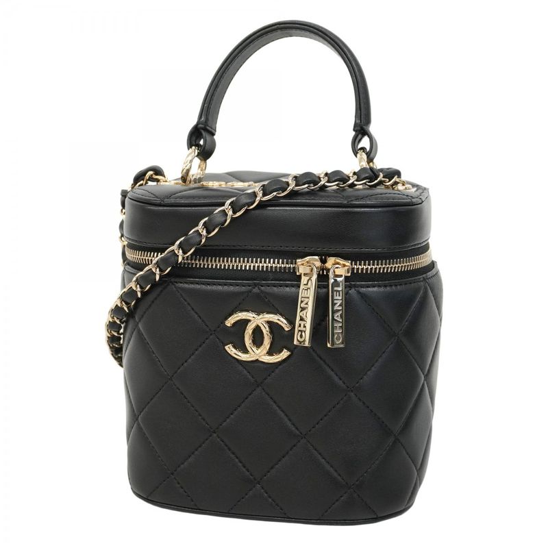 Chanel Vanity Bag Matelasse Lambskin Black Gold Hardware Women