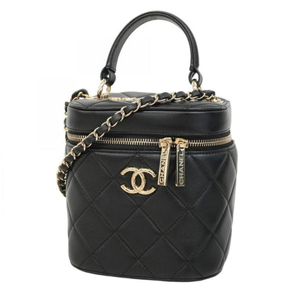 Chanel Vanity Bag Matelasse Lambskin Black Gold Hardware Women