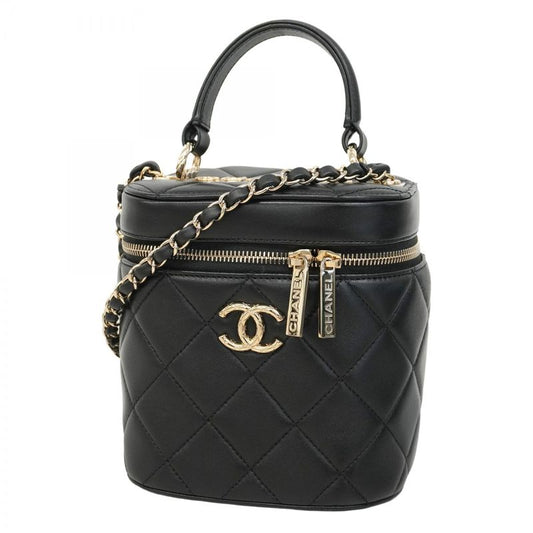 Chanel Vanity Bag Matelasse Lambskin Black Gold Hardware Women