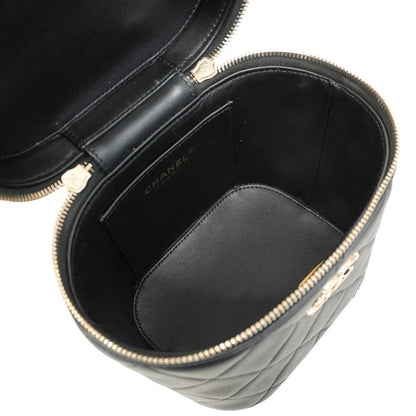 Chanel Vanity Bag Matelasse Lambskin Black Gold Hardware Women