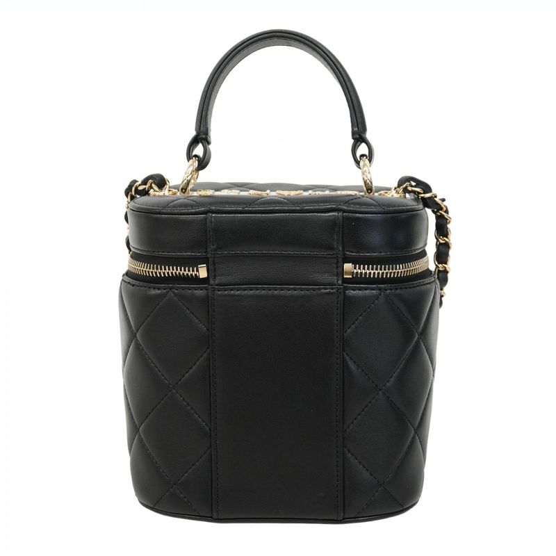 Chanel Vanity Bag Matelasse Lambskin Black Gold Hardware Women