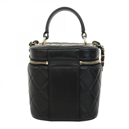 Chanel Vanity Bag Matelasse Lambskin Black Gold Hardware Women