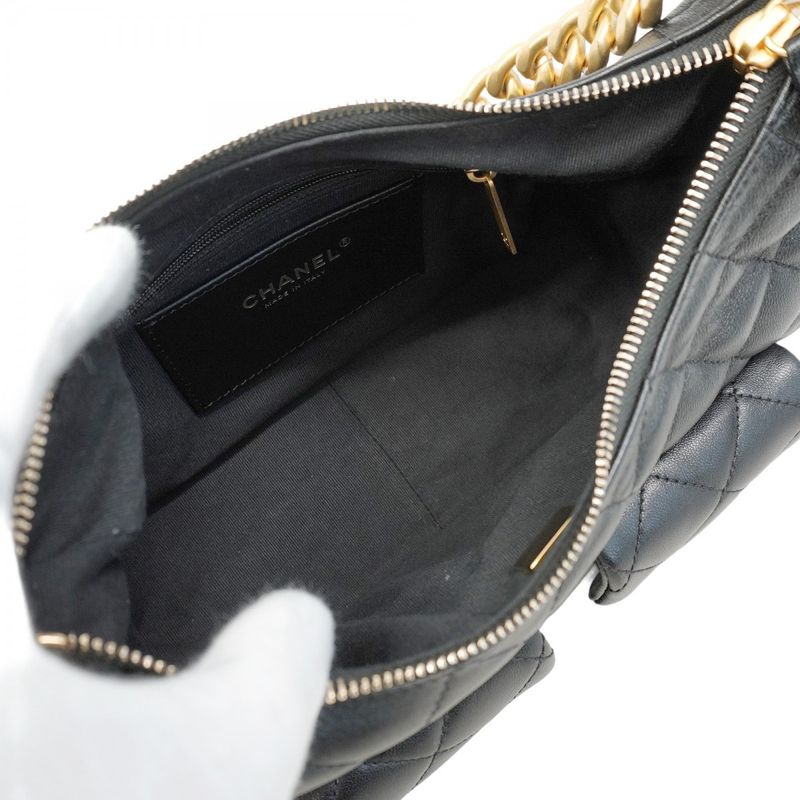 Chanel Shoulder Bag Matelasse Hobo Lambskin Black Gold Hardware Women