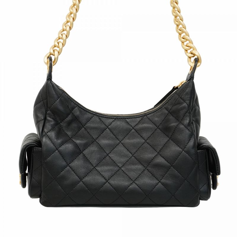 Chanel Shoulder Bag Matelasse Hobo Lambskin Black Gold Hardware Women