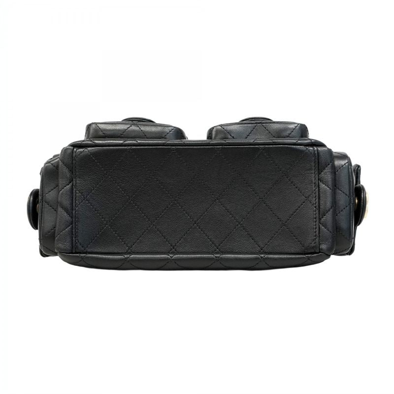 Chanel Shoulder Bag Matelasse Hobo Lambskin Black Gold Hardware Women