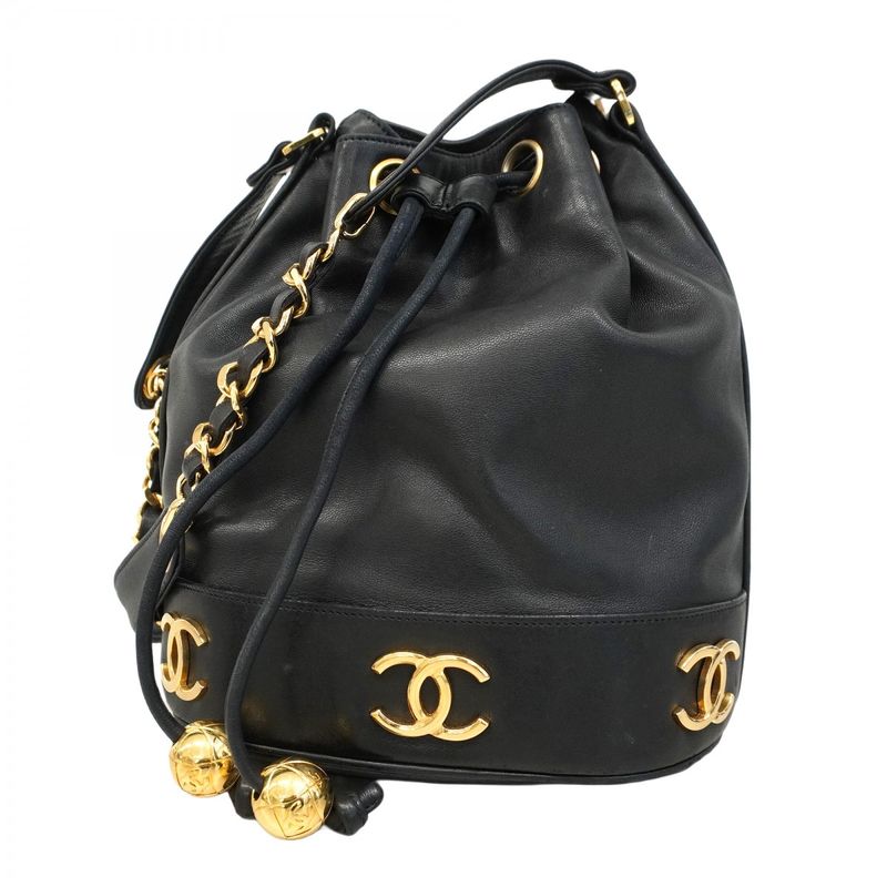 Chanel Shoulder Bag Triple Coco Lambskin Black Gold Hardware Women