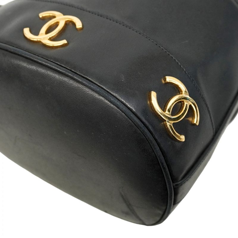 Chanel Shoulder Bag Triple Coco Lambskin Black Gold Hardware Women