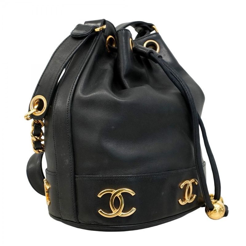 Chanel Shoulder Bag Triple Coco Lambskin Black Gold Hardware Women