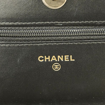 Chanel Shoulder Wallet Camellia Caviar Skin Black Chien Pan Gold Hardware Women