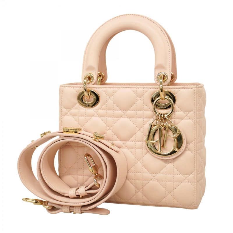 Christian Dior Handbag Canage Lady Dior Leather Baby Pink Chien Pan Gold
