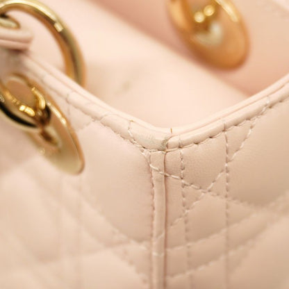 Christian Dior Handbag Canage Lady Dior Leather Baby Pink Chien Pan Gold