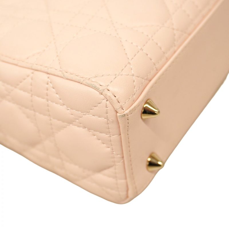 Christian Dior Handbag Canage Lady Dior Leather Baby Pink Chien Pan Gold