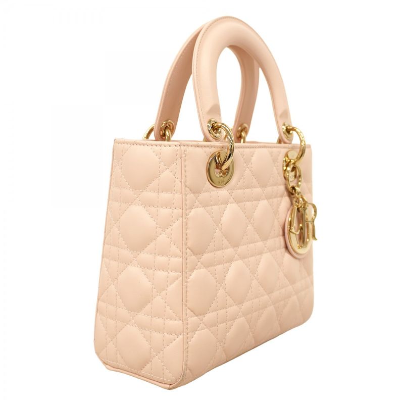 Christian Dior Handbag Canage Lady Dior Leather Baby Pink Chien Pan Gold
