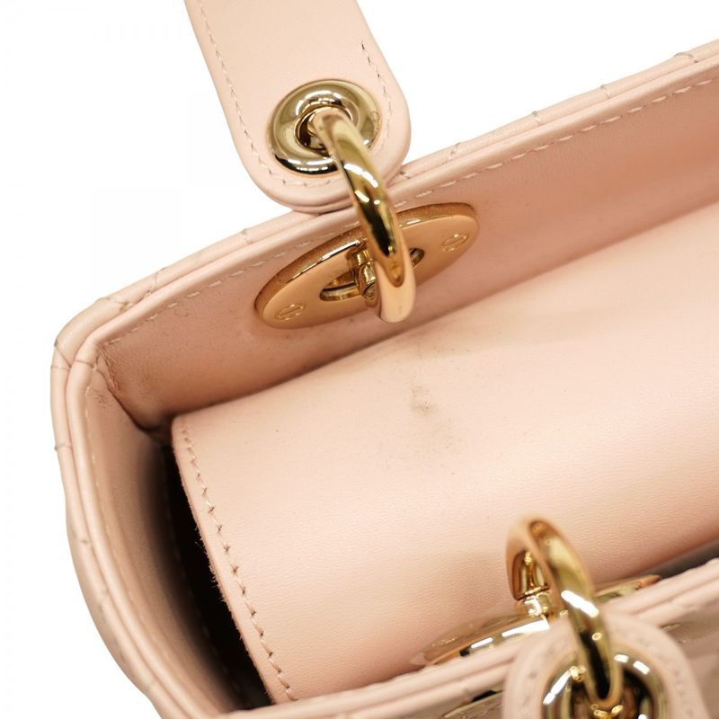 Christian Dior Handbag Canage Lady Dior Leather Baby Pink Chien Pan Gold
