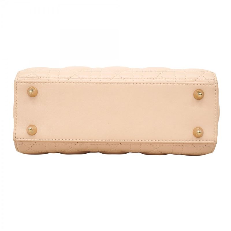 Christian Dior Handbag Canage Lady Dior Leather Baby Pink Chien Pan Gold