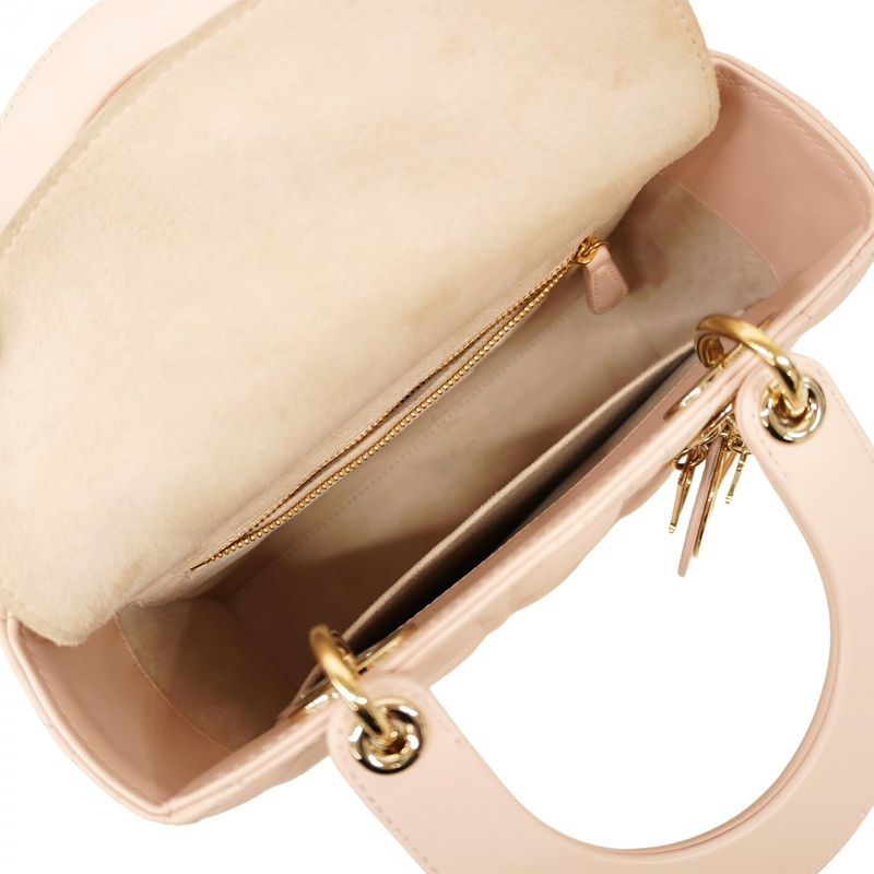 Christian Dior Handbag Canage Lady Dior Leather Baby Pink Chien Pan Gold
