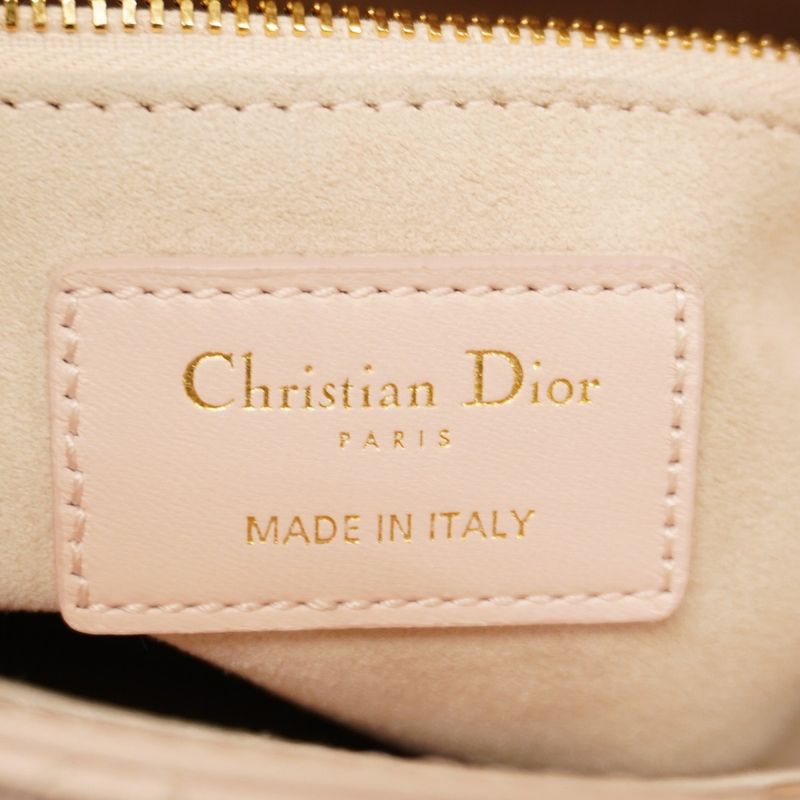 Christian Dior Handbag Canage Lady Dior Leather Baby Pink Chien Pan Gold