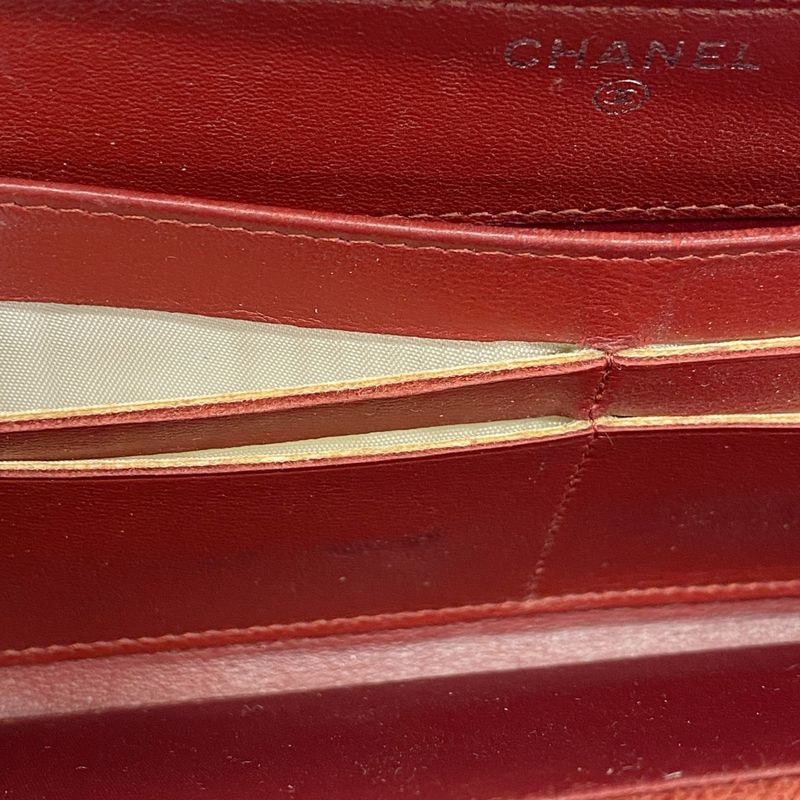 Chanel Long Wallet Camellia Lambskin Bordeaux Silver Hardware Women