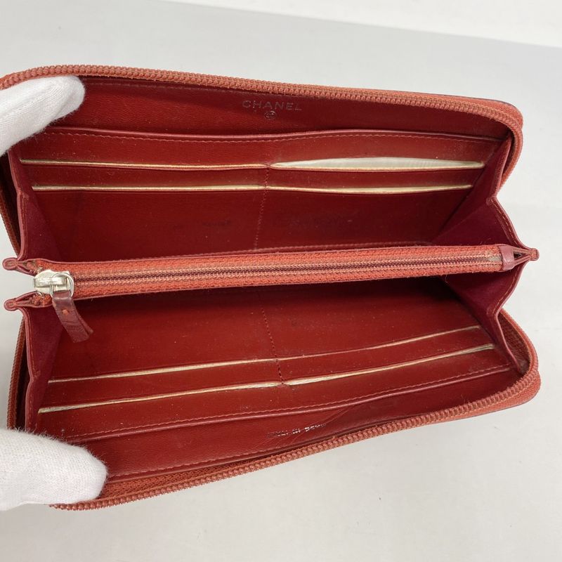 Chanel Long Wallet Camellia Lambskin Bordeaux Silver Hardware Women