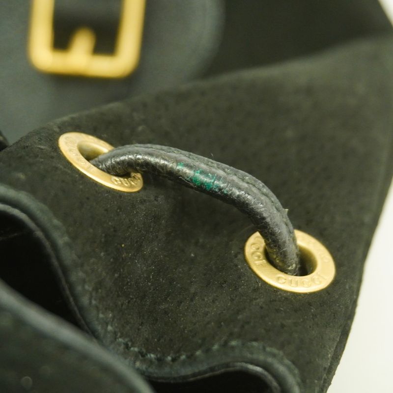 Gucci Backpack Daypack Bamboo 003 1956 Suede Black Gold Hardware Women's