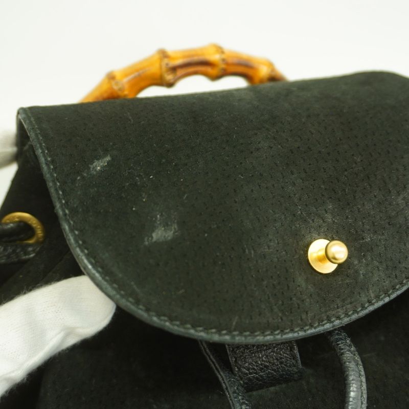 Gucci Backpack Daypack Bamboo 003 1956 Suede Black Gold Hardware Women's