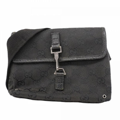 Gucci Waist Bag GG Canvas 92543 Canvas Black Silver Hardware Men Women Unisex