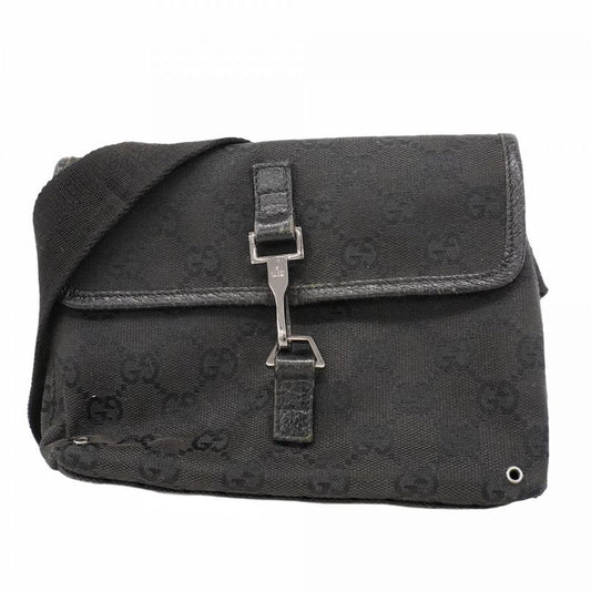 Gucci Waist Bag GG Canvas 92543 Canvas Black Silver Hardware Men Women Unisex