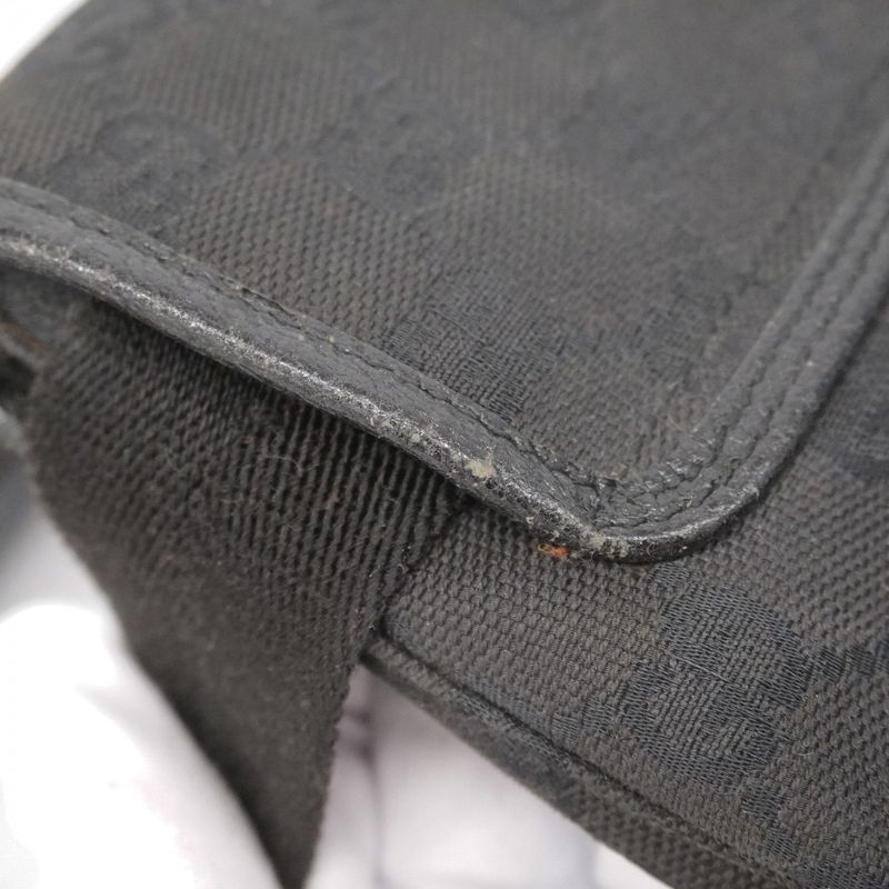 Gucci Waist Bag GG Canvas 92543 Canvas Black Silver Hardware Men Women Unisex