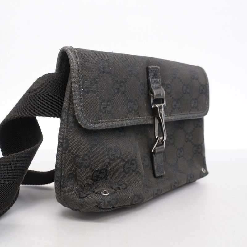 Gucci Waist Bag GG Canvas 92543 Canvas Black Silver Hardware Men Women Unisex