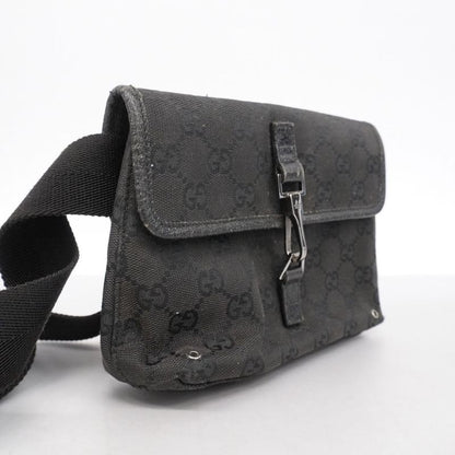 Gucci Waist Bag GG Canvas 92543 Canvas Black Silver Hardware Men Women Unisex