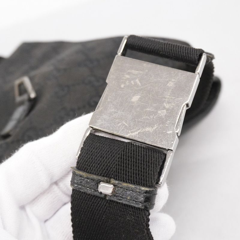 Gucci Waist Bag GG Canvas 92543 Canvas Black Silver Hardware Men Women Unisex