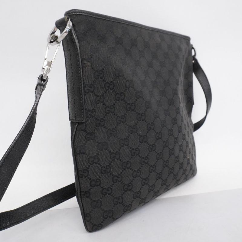 Gucci Shoulder Bag GG Canvas 113013 Canvas Black Silver Hardware Women
