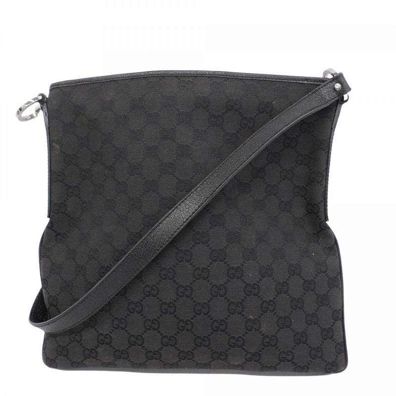 Gucci Shoulder Bag GG Canvas 113013 Canvas Black Silver Hardware Women