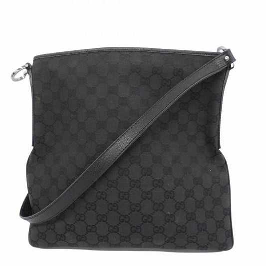 Gucci Shoulder Bag GG Canvas 113013 Canvas Black Silver Hardware Women