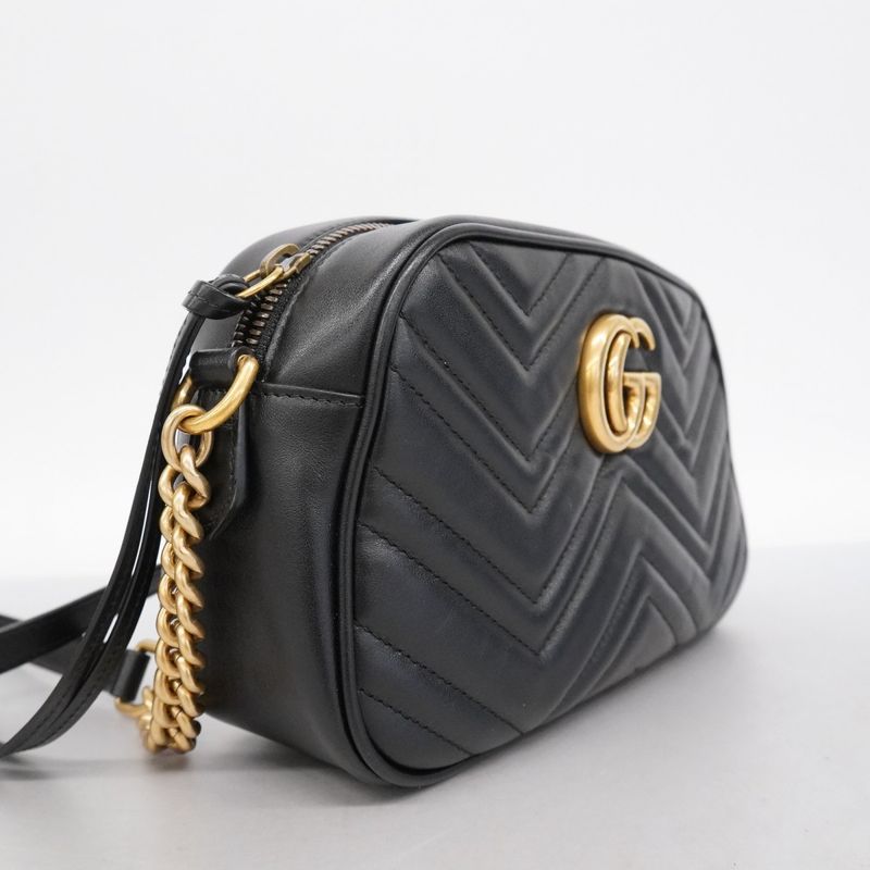 Gucci Shoulder Bag GG Marmont 447632 Leather Black Gold Hardware Women